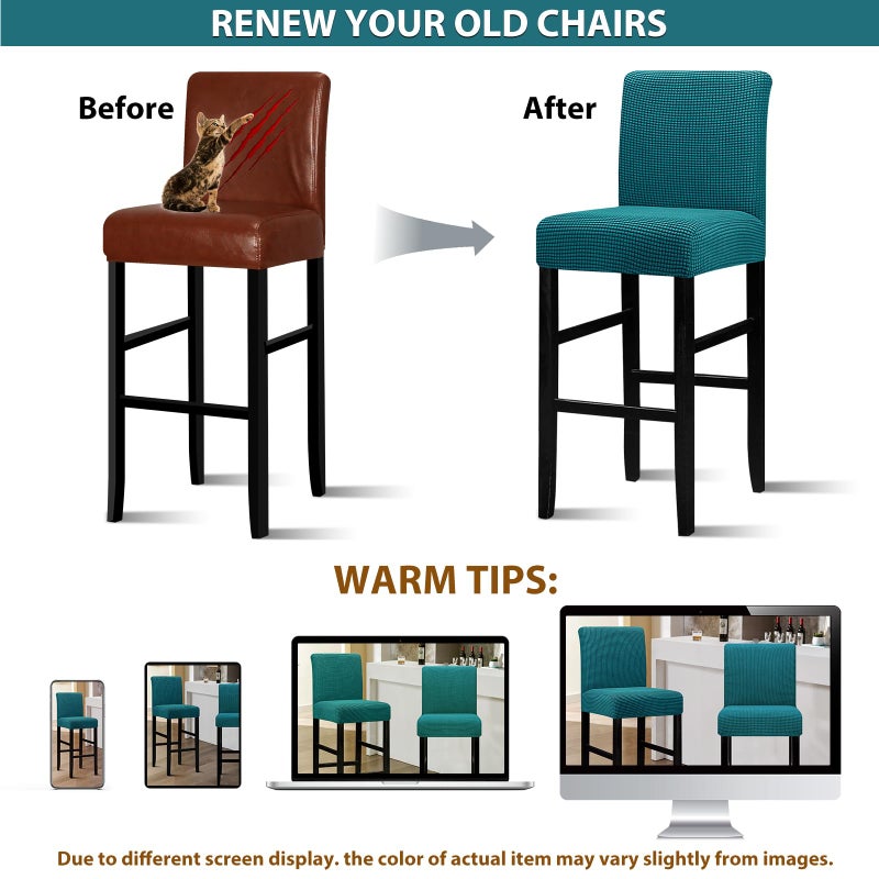 Lellen Bar Stool Covers Set of 2,Stretch Washable Bar Stool Seat Covers,Removable Bar Chair Covers with Backs,Counter Height Bar Stool Chair Covers for Kitchen Dining Room Cafeï¼ˆPeacock Blueï¼‰ - Image 5